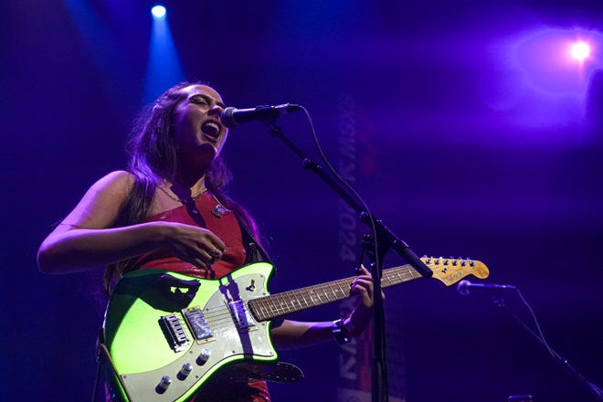 Ana García Perrote of the band Hinds performs at ACL Live in the Moody Theater during South by Southwest on Friday, March, 15, 2024.